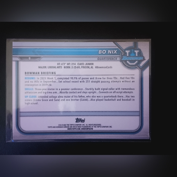 BO NIX 2022 Bowman U Chrome 1st Bowman Silver Refractor #8 (RC) - Picture 2 of 2